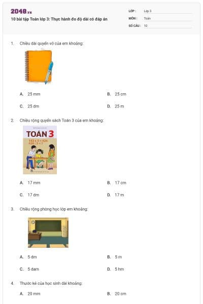 10 bài tập Toán lớp 3: Thực hành đo độ dài có đáp án