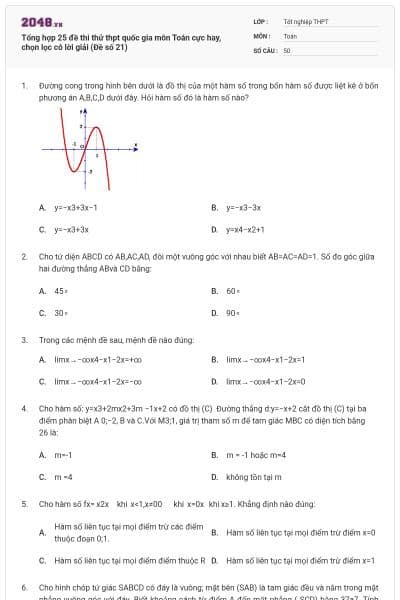 Tổng hợp 25 đề thi thử thpt quốc gia môn Toán cực hay, chọn lọc có lời giải (Đề số 21)