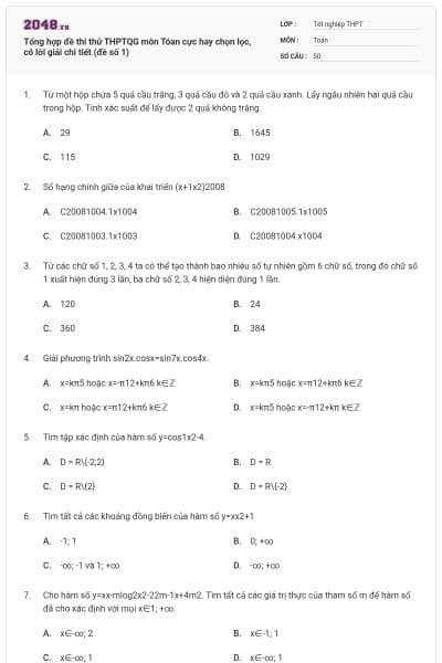 Tổng hợp đề thi thử THPTQG môn Tóan cực hay chọn lọc, có lời giải chi tiết (đề số 1)