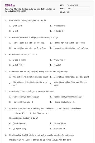 Tổng hợp 20 đề thi thử thpt quốc gia môn Toán cực hay có lời giải chi tiết(Đề số 18)