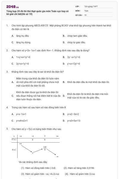 Tổng hợp 20 đề thi thử thpt quốc gia môn Toán cực hay có lời giải chi tiết(Đề số 19)