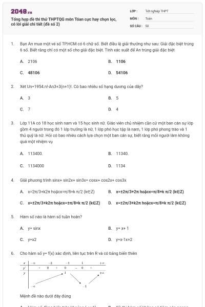 Tổng hợp đề thi thử THPTQG môn Tóan cực hay chọn lọc, có lời giải chi tiết (đề số 2)