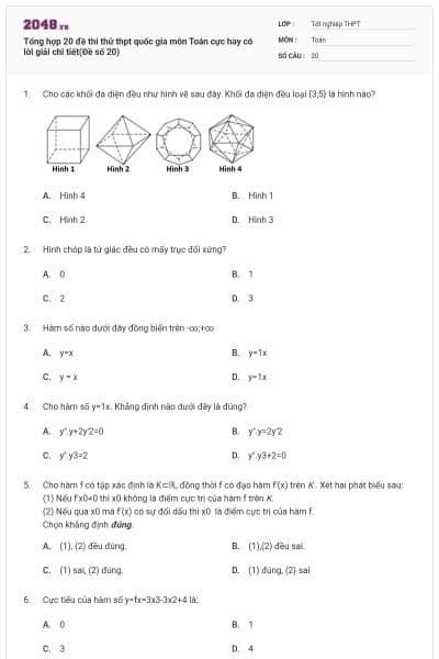 Tổng hợp 20 đề thi thử thpt quốc gia môn Toán cực hay có lời giải chi tiết(Đề số 20)