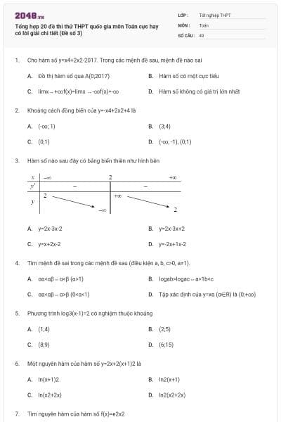 Tổng hợp 20 đề thi thử THPT quốc gia môn Toán cực hay có lời giải chi tiết (Đề số 3)