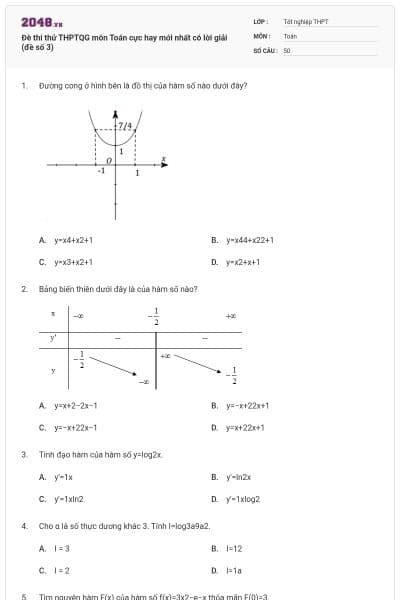 Đè thi thử THPTQG môn Toán cực hay mới nhất có lời giải (đề số 3)