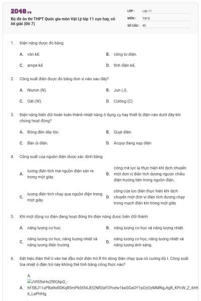 Bộ đề ôn thi THPT Quốc gia môn Vật Lý lớp 11 cực hay, có lời giải (Đề 7)