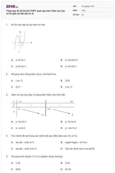 Tổng hợp 20 đề thi thử THPT quốc gia môn Toán cực hay có lời giải chi tiết (Đề số 4)