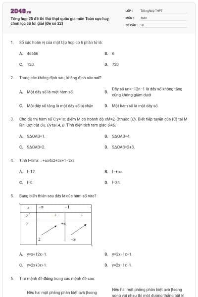 Tổng hợp 25 đề thi thử thpt quốc gia môn Toán cực hay, chọn lọc có lời giải (Đề số 22)