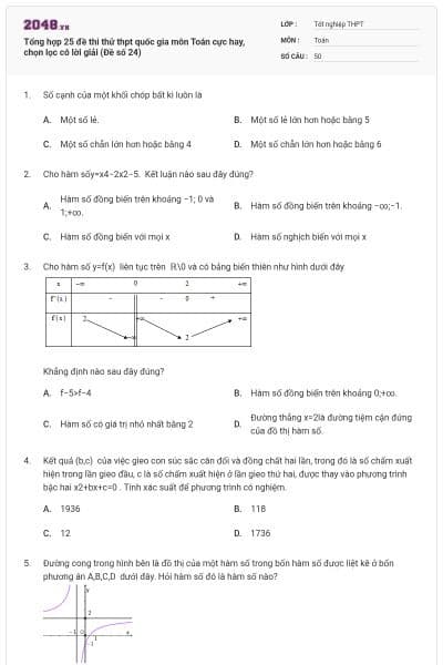 Tổng hợp 25 đề thi thử thpt quốc gia môn Toán cực hay, chọn lọc có lời giải (Đề số 24)