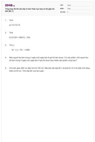 Tổng hợp đề thi vào lớp 6 môn Toán cực hay có lời giải chi tiết (Đề 1)