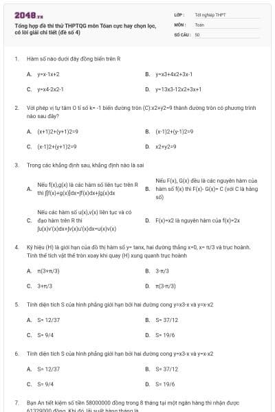 Tổng hợp đề thi thử THPTQG môn Tóan cực hay chọn lọc, có lời giải chi tiết (đề số 4)