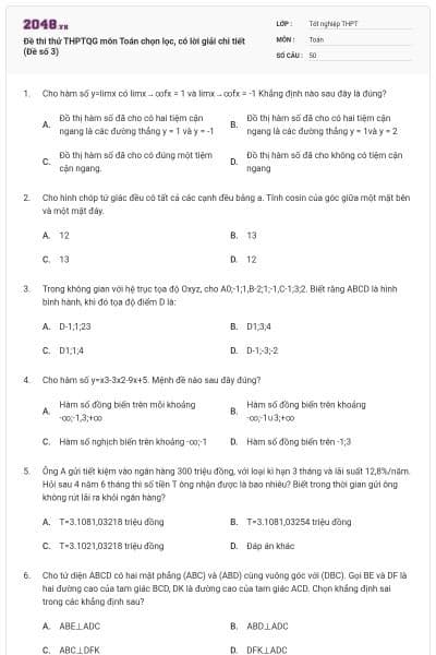 Đề thi thử THPTQG môn Toán chọn lọc, có lời giải chi tiết (Đề số 3)