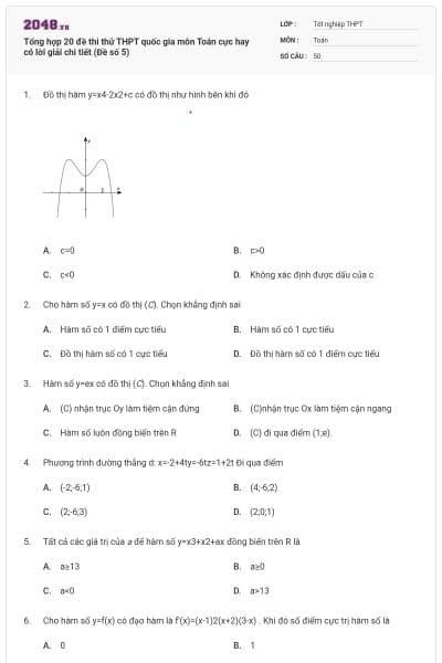 Tổng hợp 20 đề thi thử THPT quốc gia môn Toán cực hay có lời giải chi tiết (Đề số 5)