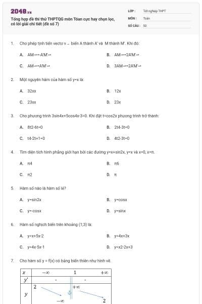 Tổng hợp đề thi thử THPTQG môn Tóan cực hay chọn lọc, có lời giải chi tiết (đề số 7)