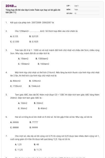 Tổng hợp đề thi vào lớp 6 môn Toán cực hay có lời giải chi tiết (Đề 11)