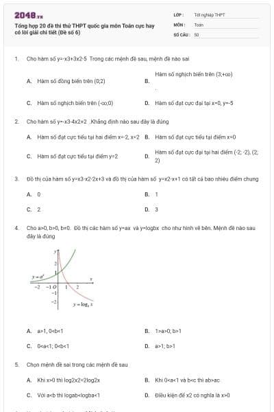 Tổng hợp 20 đề thi thử THPT quốc gia môn Toán cực hay có lời giải chi tiết (Đề số 6)
