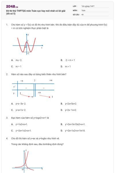 Đè thi thử THPTQG môn Toán cực hay mới nhất có lời giải (đề số 5)