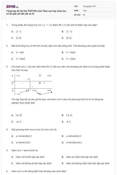 Tổng hợp đề thi thử THPTQG môn Tóan cực hay chọn lọc, có lời giải chi tiết (đề số 9)