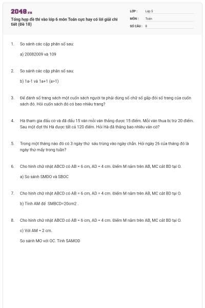 Tổng hợp đề thi vào lớp 6 môn Toán cực hay có lời giải chi tiết (Đề 18)