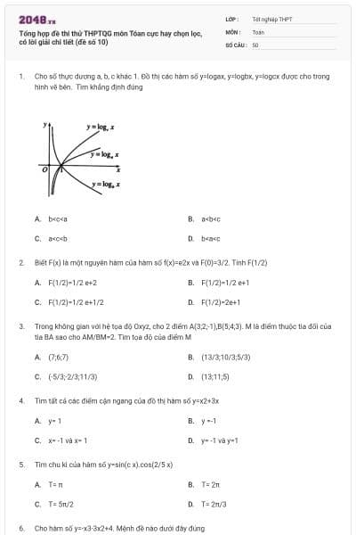 Tổng hợp đề thi thử THPTQG môn Tóan cực hay chọn lọc, có lời giải chi tiết (đề số 10)