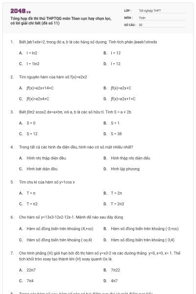 Tổng hợp đề thi thử THPTQG môn Tóan cực hay chọn lọc, có lời giải chi tiết (đề số 11)