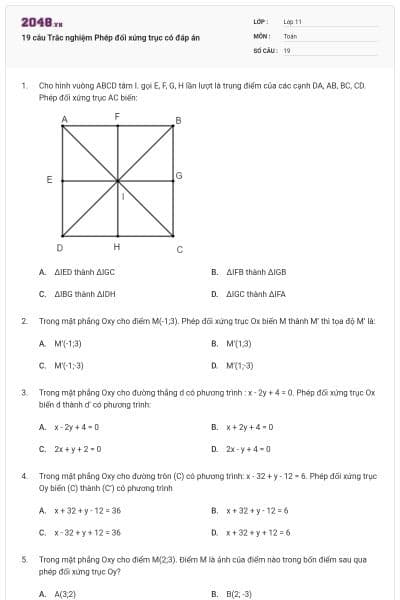 19 câu Trắc nghiệm Phép đối xứng trục có đáp án