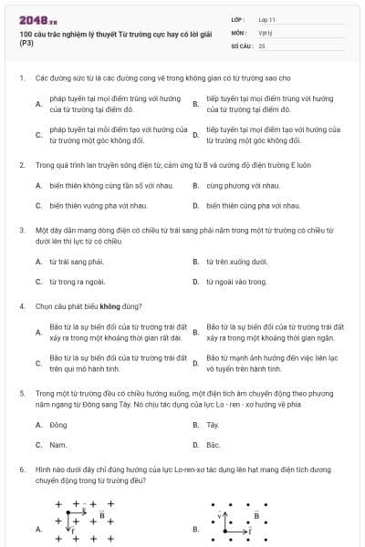 100 câu trắc nghiệm lý thuyết Từ trường cực hay có lời giải (P3)