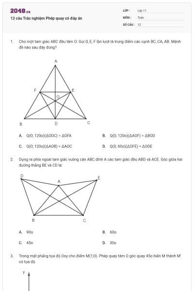 12 câu Trắc nghiệm Phép quay có đáp án