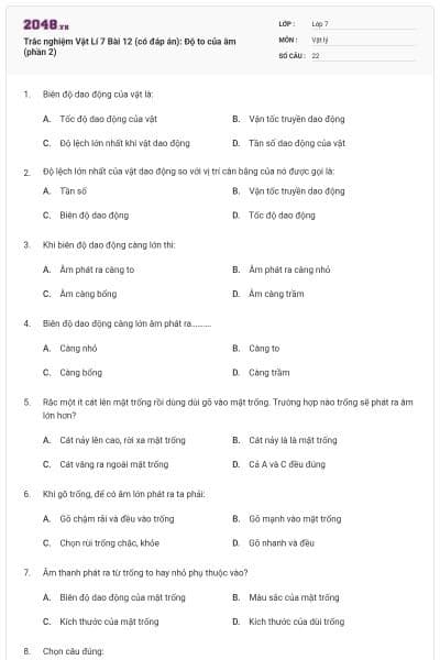 Trắc nghiệm Vật Lí 7 Bài 12 (có đáp án): Độ to của âm (phần 2)