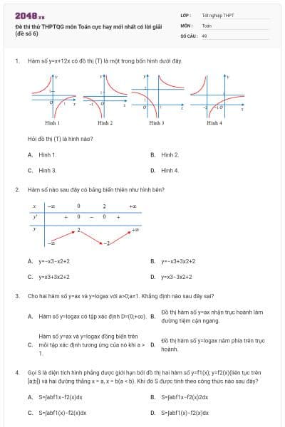 Đè thi thử THPTQG môn Toán cực hay mới nhất có lời giải (đề số 6)