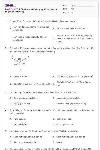 Bộ đề ôn thi THPT Quốc gia môn Vật lý lớp 10 cực hay, có lời giải chi tiết (Đề 8)