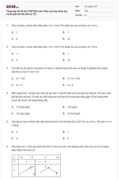 Tổng hợp đề thi thử THPTQG môn Tóan cực hay chọn lọc, có lời giải chi tiết (đề số 15)