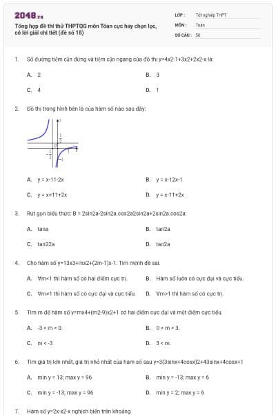 Tổng hợp đề thi thử THPTQG môn Tóan cực hay chọn lọc, có lời giải chi tiết (đề số 18)