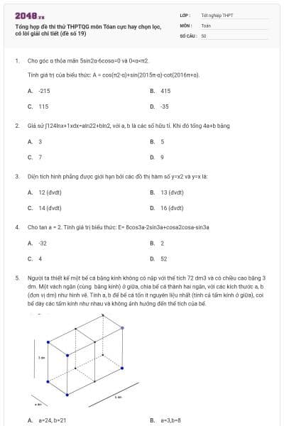 Tổng hợp đề thi thử THPTQG môn Tóan cực hay chọn lọc, có lời giải chi tiết (đề số 19)