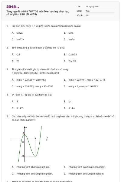 Tổng hợp đề thi thử THPTQG môn Tóan cực hay chọn lọc, có lời giải chi tiết (đề số 20)