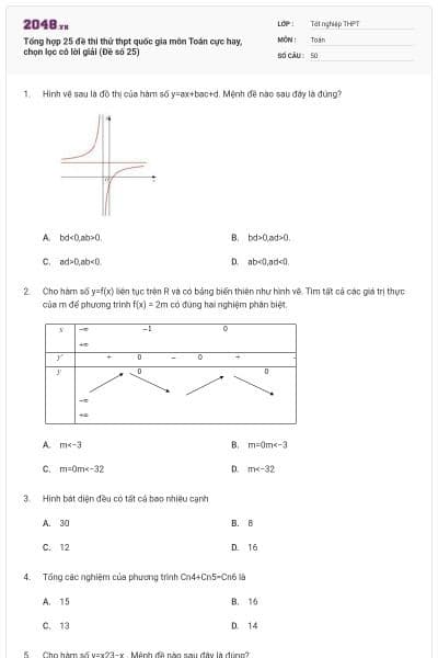 Tổng hợp 25 đề thi thử thpt quốc gia môn Toán cực hay, chọn lọc có lời giải (Đề số 25)