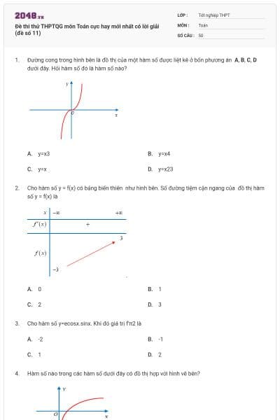 Đè thi thử THPTQG môn Toán cực hay mới nhất có lời giải (đề số 11)
