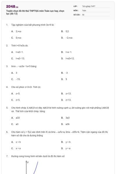 Tuyển chọn đề thi thử THPTQG môn Toán cực hay, chọn lọc (đề 13)
