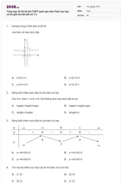 Tổng hợp 20 đề thi thử THPT quốc gia môn Toán cực hay có lời giải chi tiết (Đề số 11)