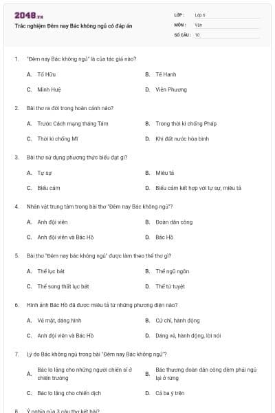 Trắc nghiệm Đêm nay Bác không ngủ có đáp án