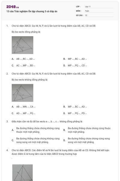 13 câu Trắc nghiệm Ôn tập chương 3 có đáp án