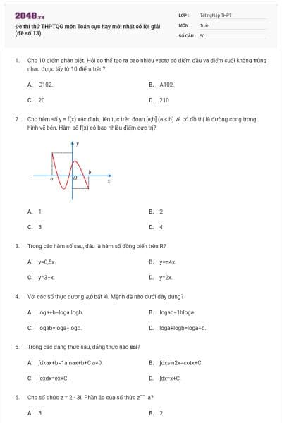 Đè thi thử THPTQG môn Toán cực hay mới nhất có lời giải (đề số 13)