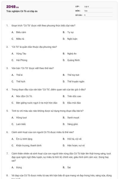 Trắc nghiệm Cô Tô có đáp án