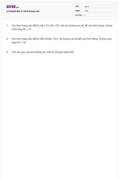 Lý thuyết Bài 3: Hình thang cân