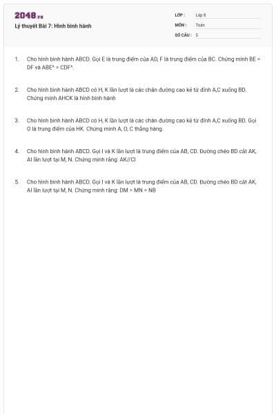 Lý thuyết Bài 7: Hình bình hành