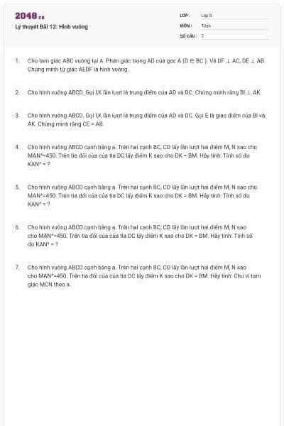 Lý thuyết Bài 12: Hình vuông