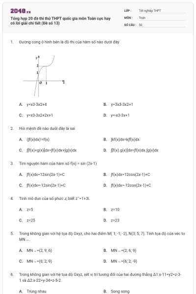Tổng hợp 20 đề thi thử THPT quốc gia môn Toán cực hay có lời giải chi tiết (Đề số 13)
