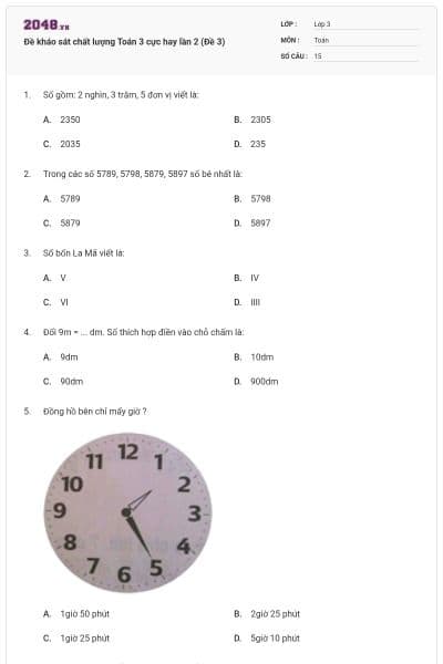 Đề kháo sát chất lượng Toán 3 cực hay lần 2 (Đề 3)