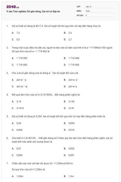 9 câu Trắc nghiệm Số gần đúng, Sai số có đáp án