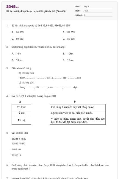 Đề thi cuối kỳ I lớp 5 cực hay có lời giải chi tiết (Đề số 5)